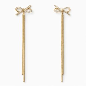 Gold Bow Rhinestone Tassel Earrings Long Dangle Chain Elegant Statement Jewelry